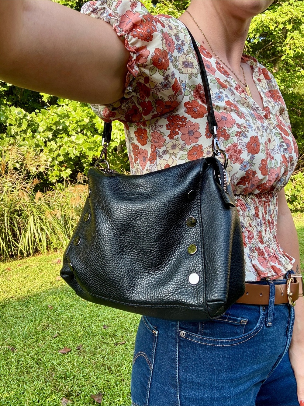 Hammitt Bryant Medium Black Leather Shoulder Bag Gunmetal Vintage 2021